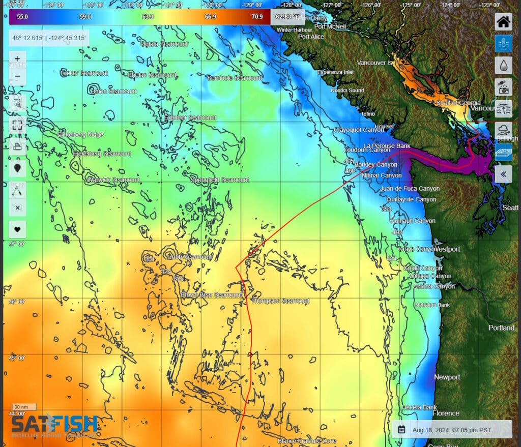 SatFish Pacific Northwest Overview offshore fishing map